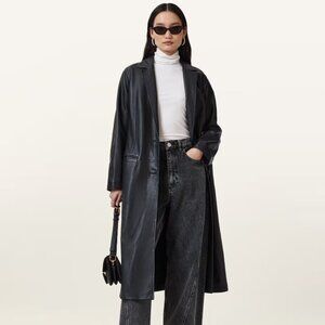 NWT Allsaints Aire Long Line Leather Coat | Size: US 4